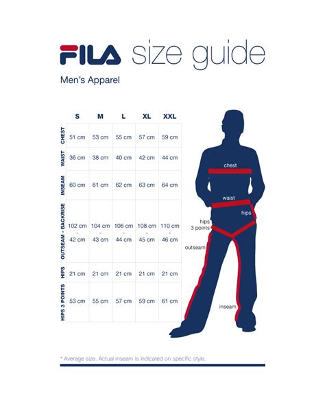 fila tracksuit size chart